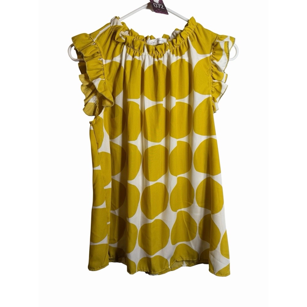ces femme yellow polka dot sleeveless tank top shirt size small womens